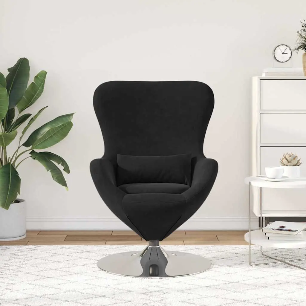 Egg Chair Lounge Armchair 360 Degree Swivel Black Velvet Modern