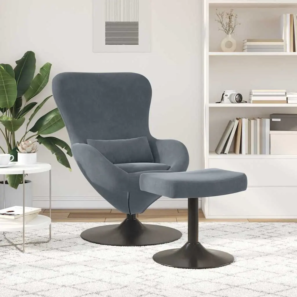 Grey Velvet Egg Chair with Footstool