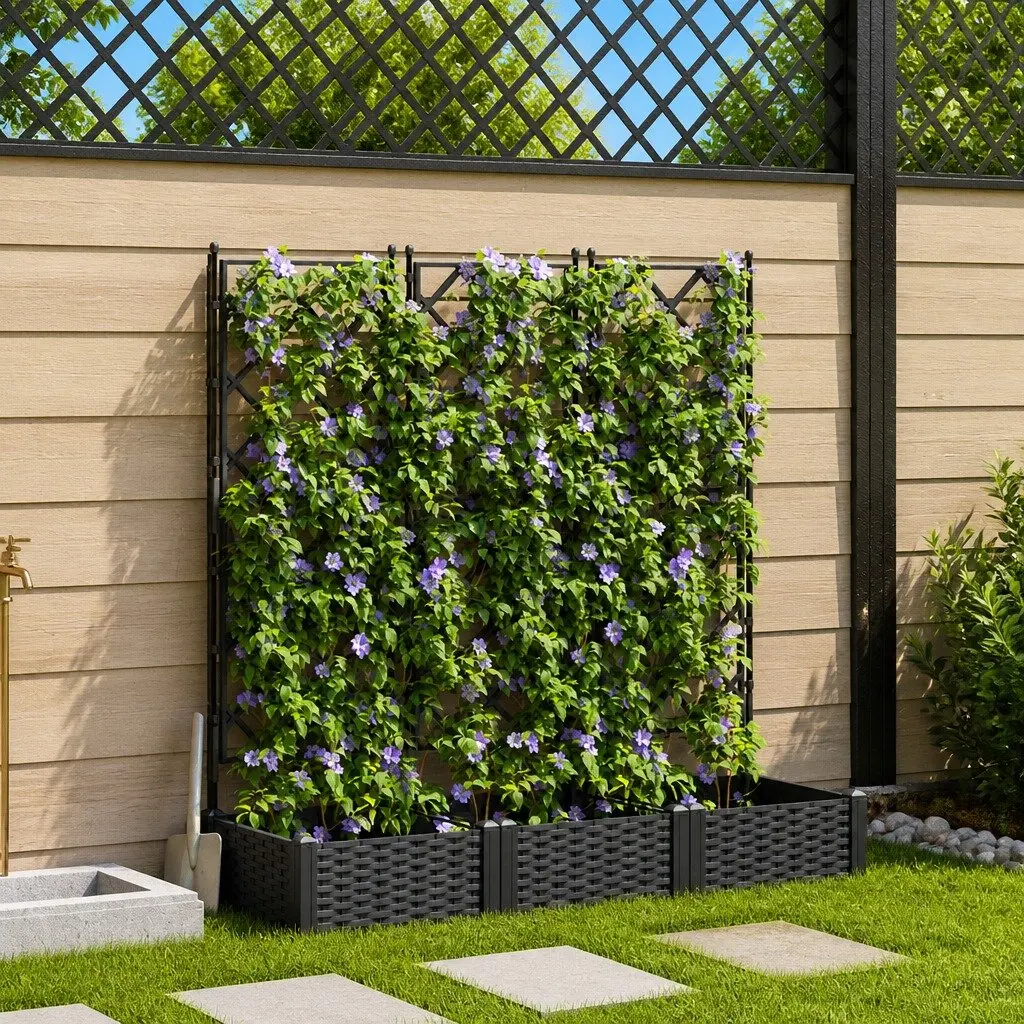 Garden Planter Set Large Black 120x40x125.5cm Outdoor Pots 3 Pieces