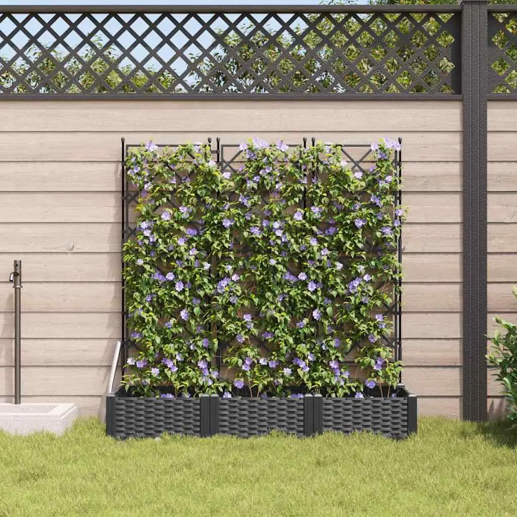 Garden Planter Set Large Black 120x40x125.5cm Outdoor Pots 3 Pieces