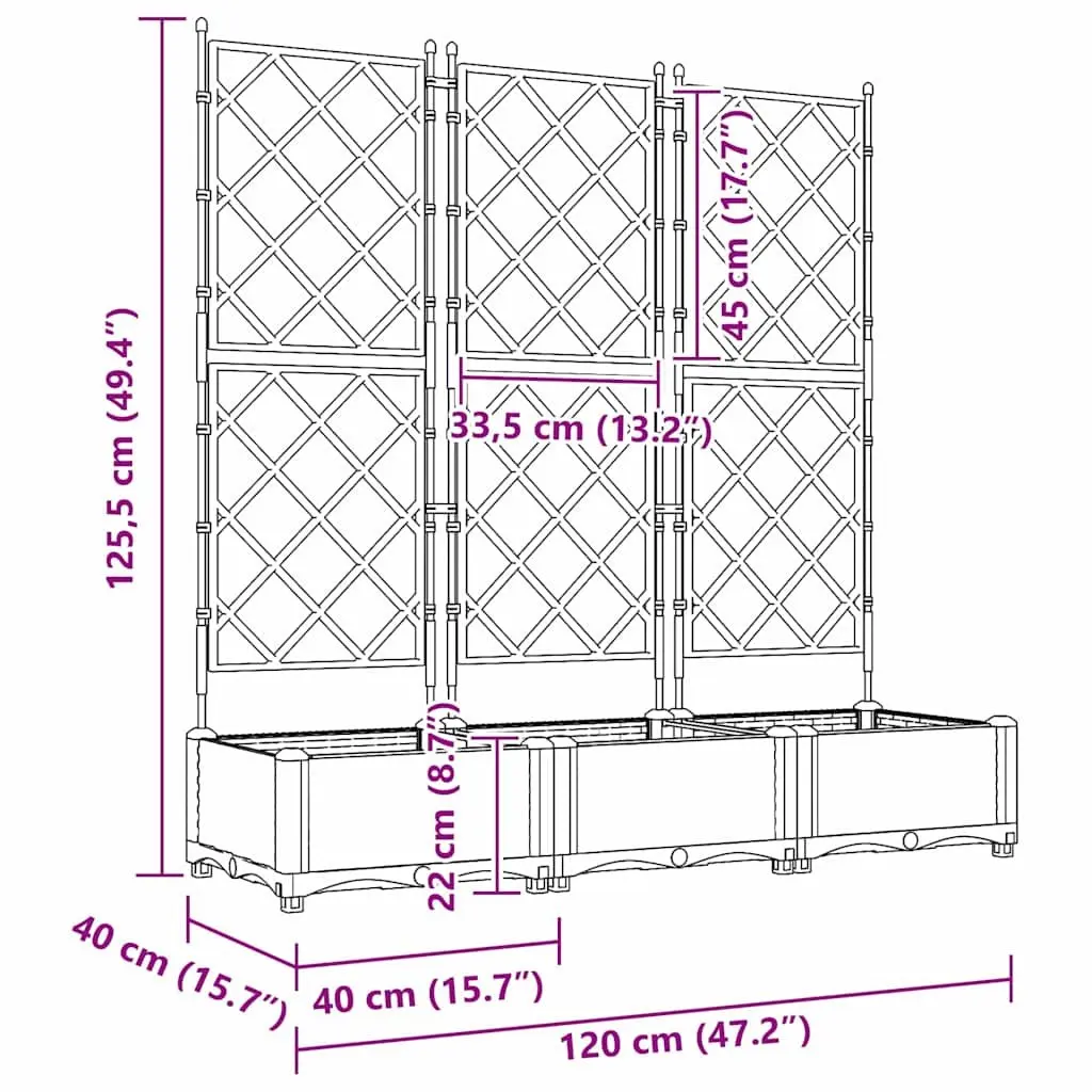 Garden Planter Set Large Black 120x40x125.5cm Outdoor Pots 3 Pieces
