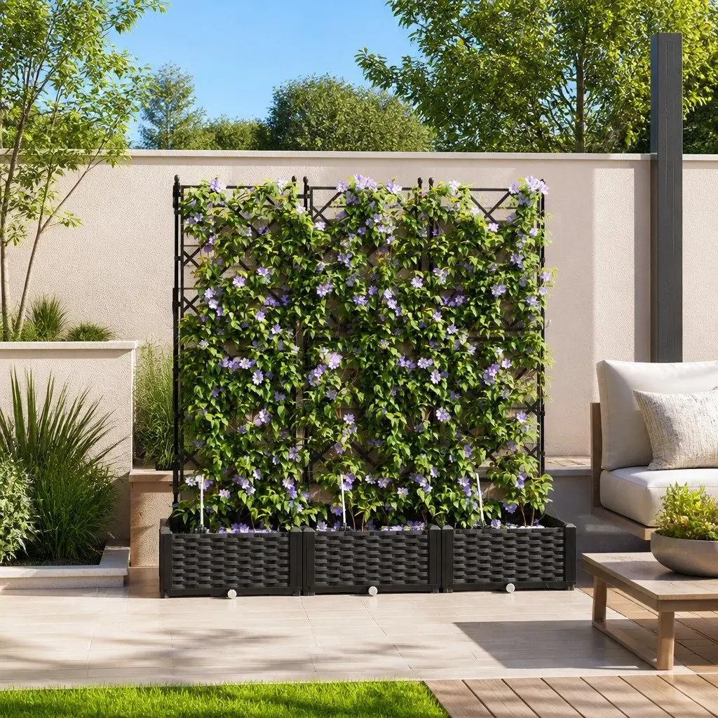 Garden Planter Pot Large Modern Black 3 Piece Set Outdoor Terrace Patio