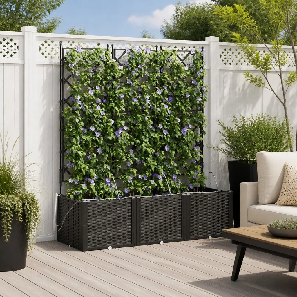 Garden Planter Set Large Outdoor Pots 3 Piece Black