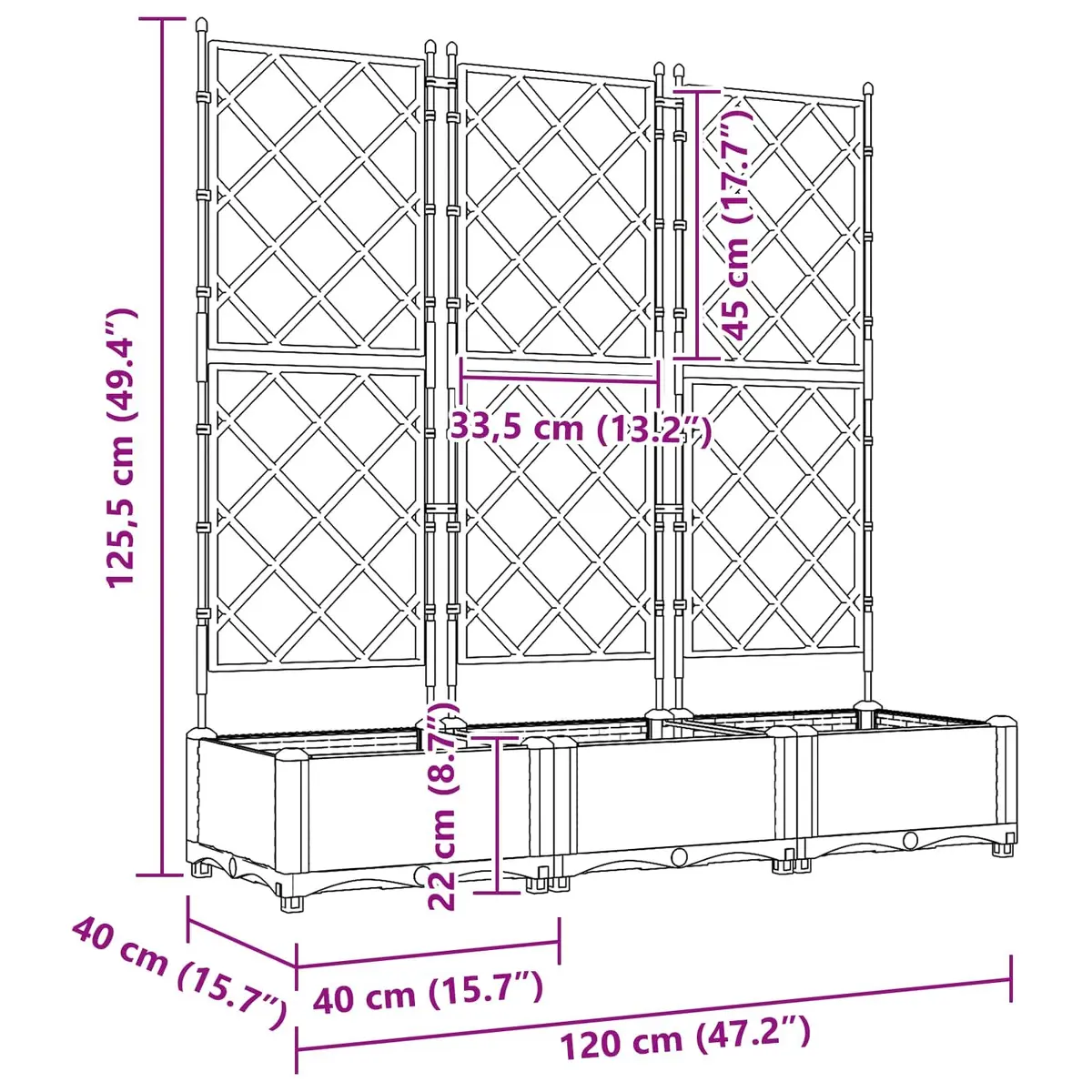 Garden Planter 3 Piece Grey 120x40x125.5cm Outdoor Indoor Pot Box Set