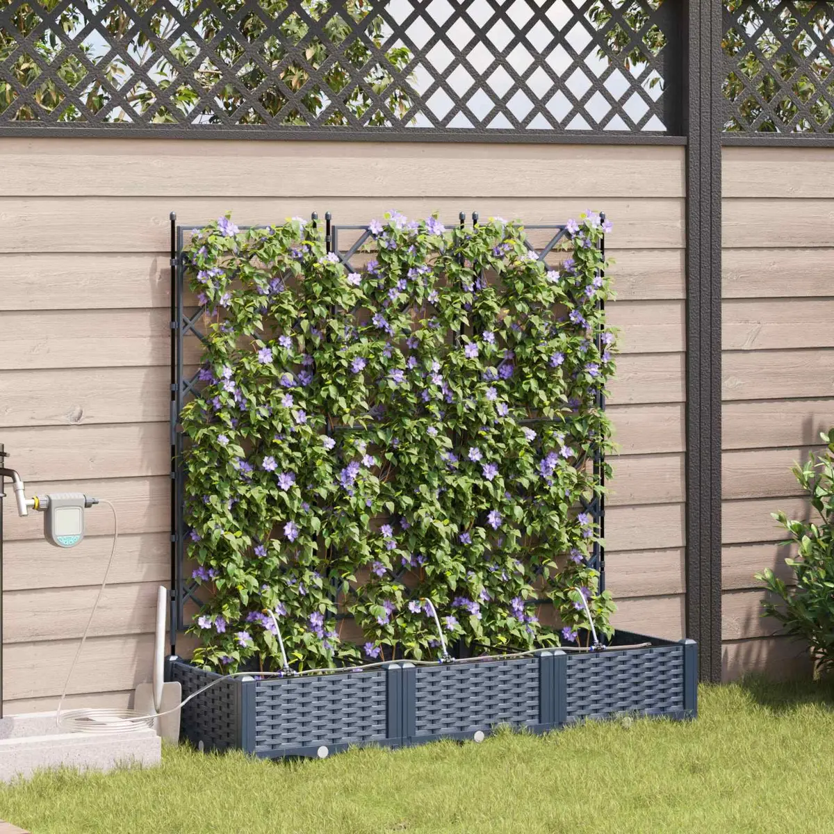 Garden Planter Set Large Outdoor Grey 3 Piece Polypropylene