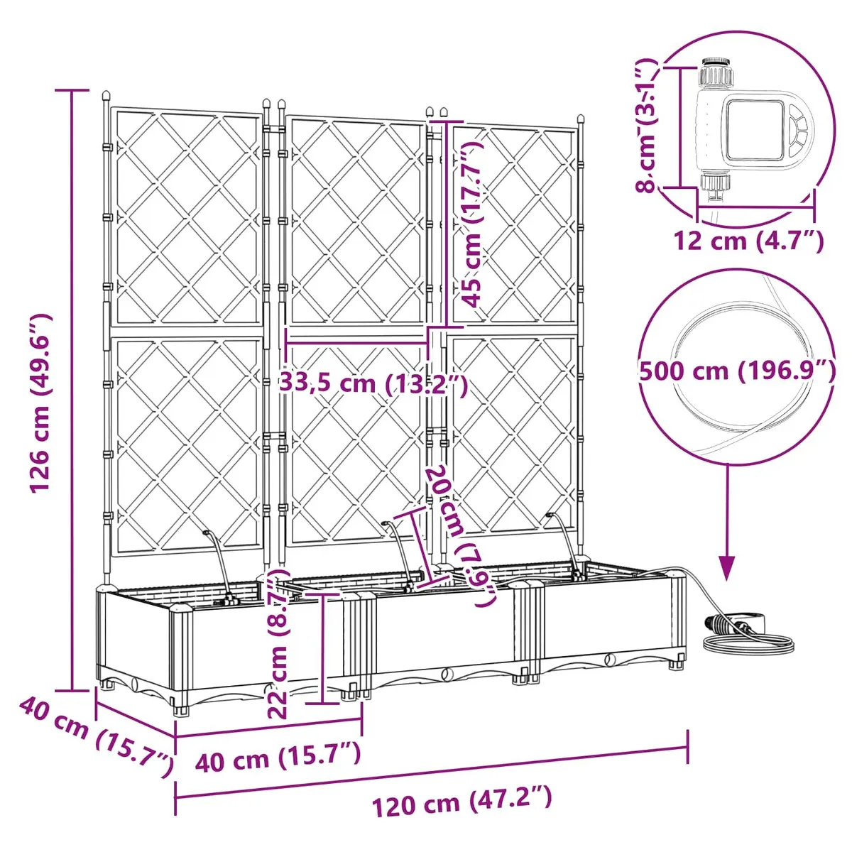 Garden Planter Set Large Outdoor Grey 3 Piece Polypropylene