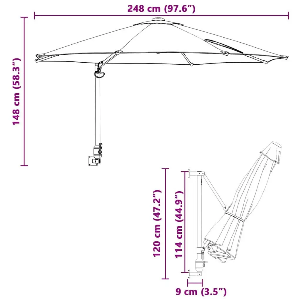 Garden Parasol Outdoor Cantilever Sunshade 248cm Black
