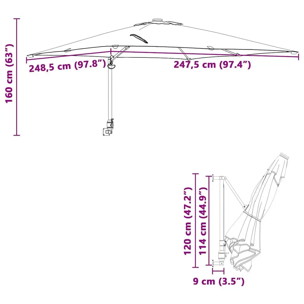 Garden Parasol Outdoor Sunshade 248.5 x 247.5 x 160cm Black