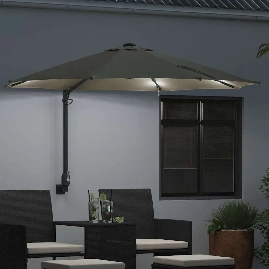 Garden Parasol Outdoor Umbrella 248cm Brown Polyester Steel Frame Tilt Crank LED