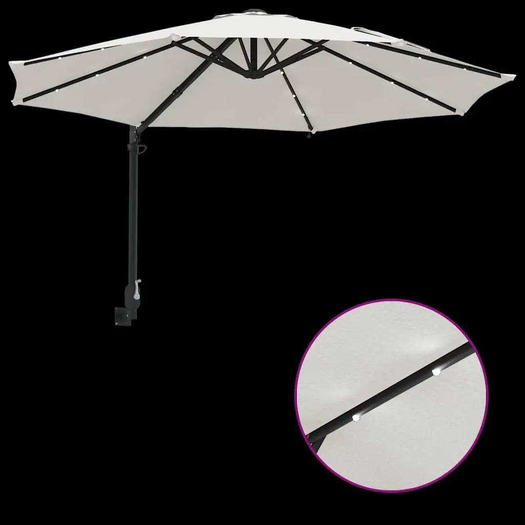 Garden Parasol Outdoor Umbrella 248cm Brown Polyester Steel Frame Tilt Crank LED