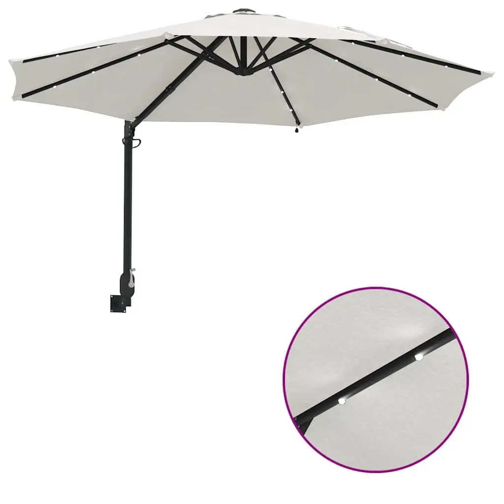 Garden Parasol Outdoor Umbrella 248cm Brown Polyester Steel Frame Tilt Crank LED