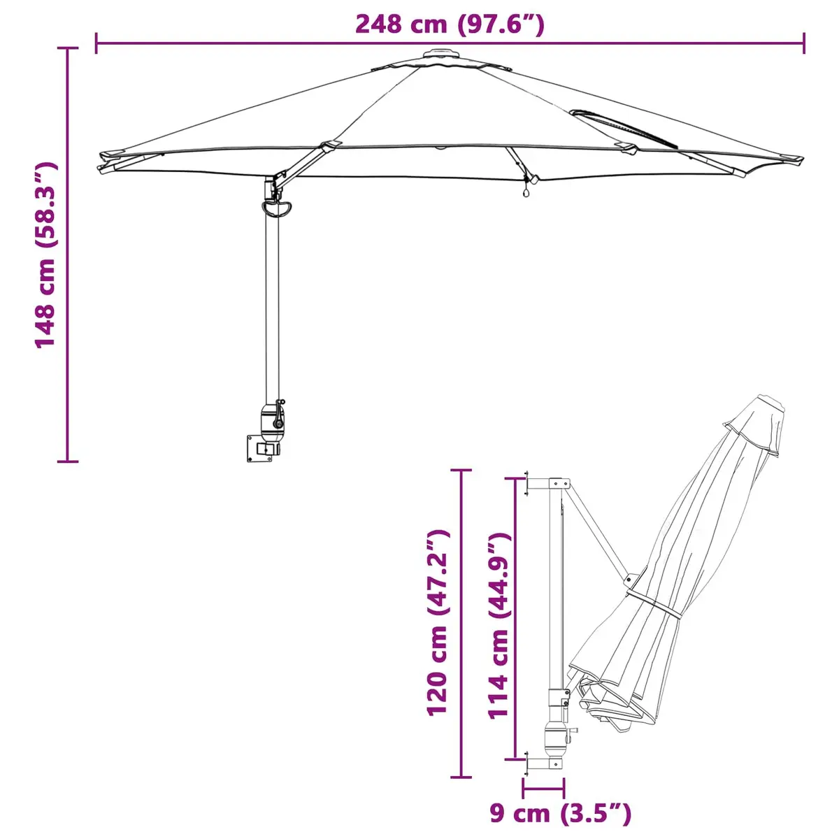 Garden Parasol Manual Outdoor Umbrella Square Canopy Anthracite with LED Lights