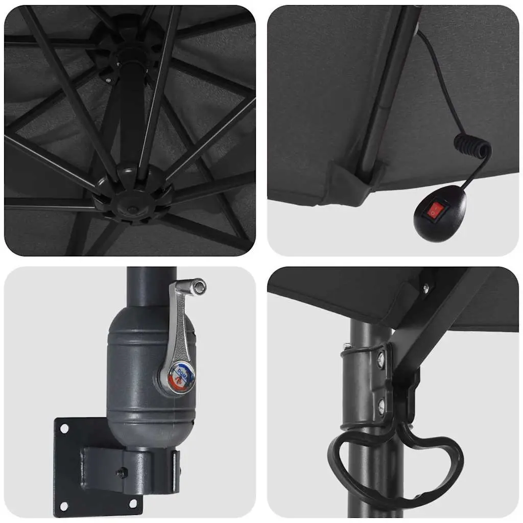 Garden Parasol Manual Outdoor Umbrella Square Canopy Anthracite with LED Lights