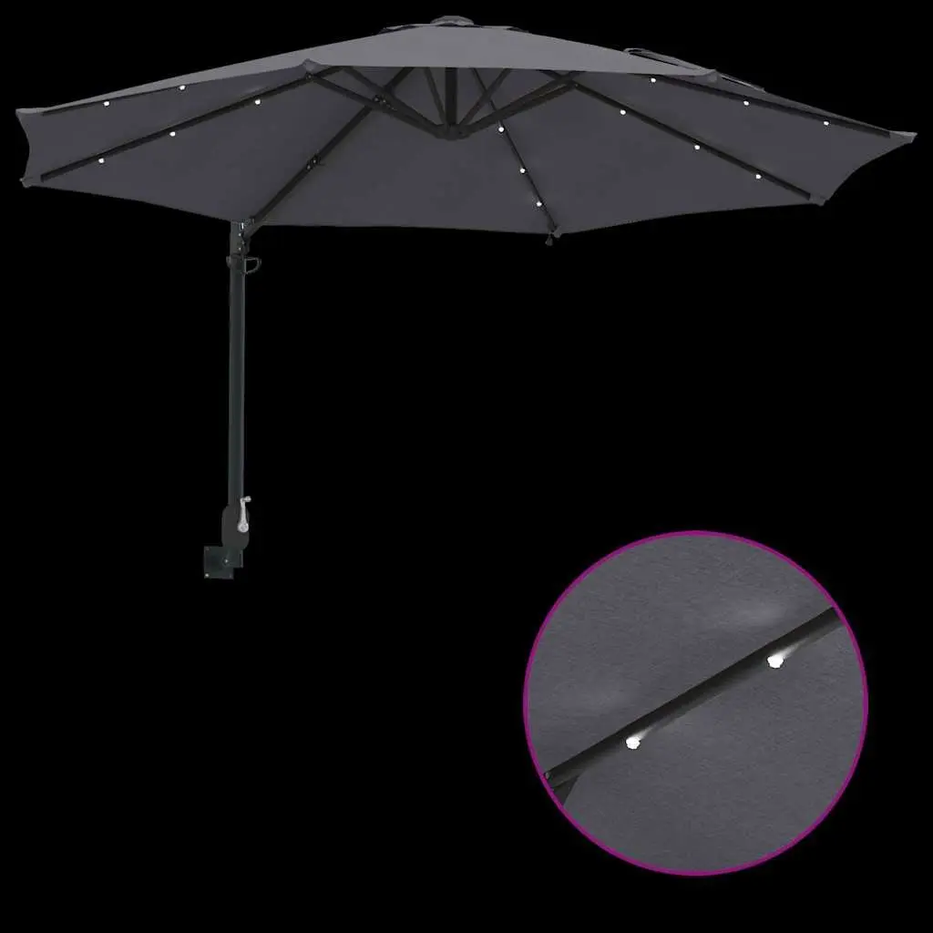 Garden Parasol Manual Outdoor Umbrella Square Canopy Anthracite with LED Lights