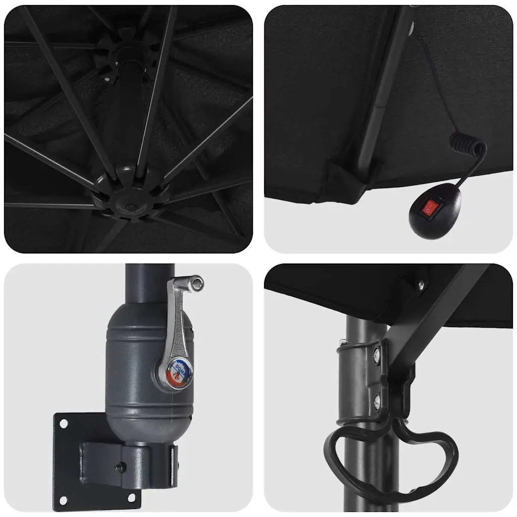 Garden Parasol Outdoor Shade 248cm Black with Adjustable Tilt and Solar LED Lights