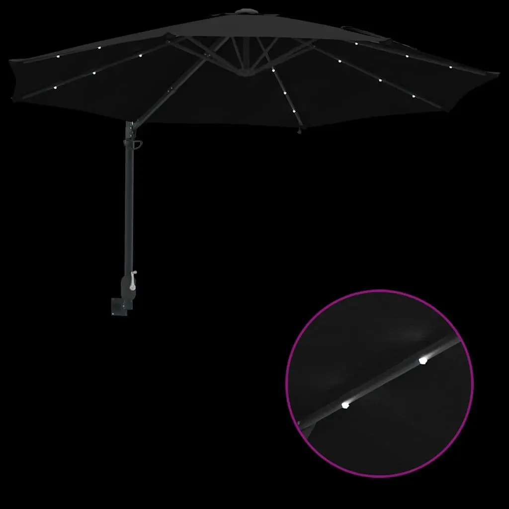Garden Parasol Outdoor Shade 248cm Black with Adjustable Tilt and Solar LED Lights