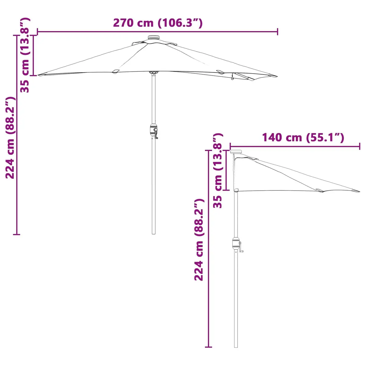 Garden Parasol Sunshade Outdoor Umbrella 294x150x223cm Black