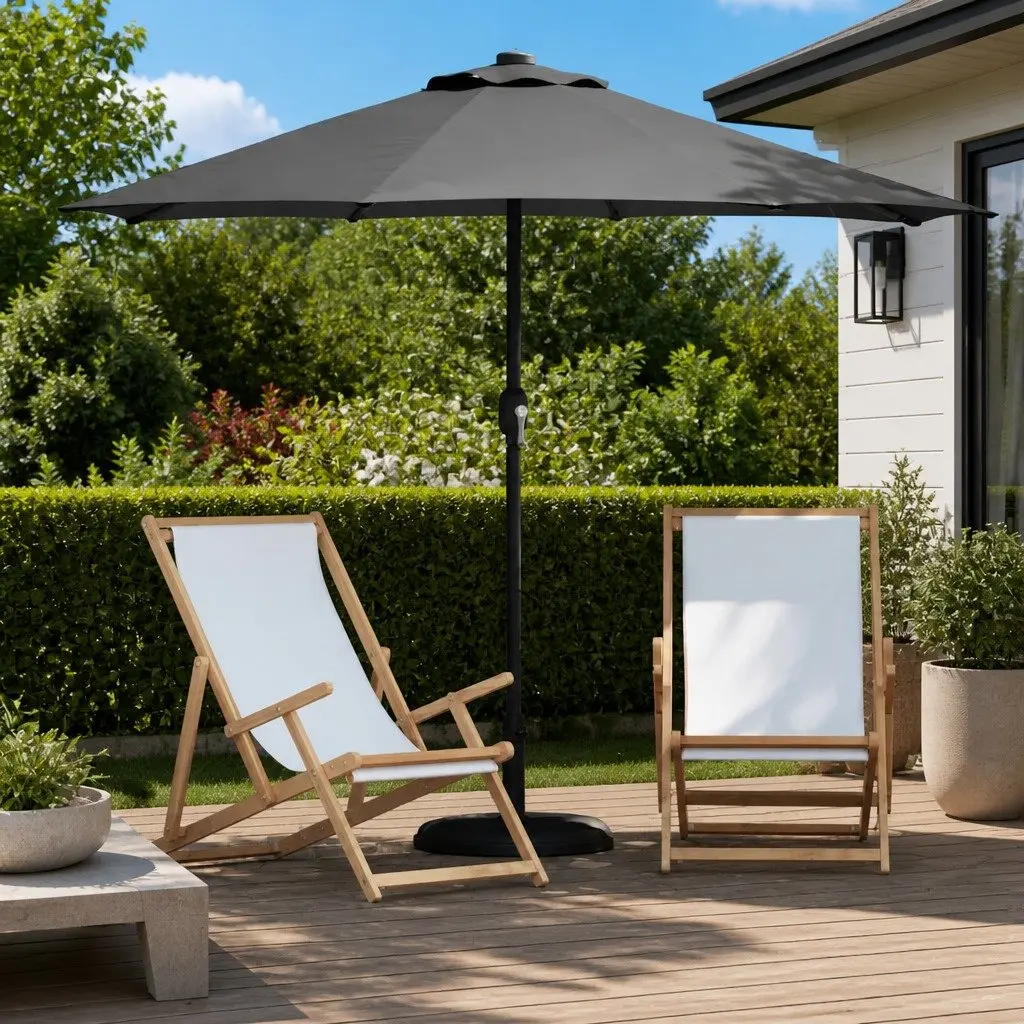 Garden Parasol Outdoor Umbrella Manual Crank 294x150x224cm Anthracite