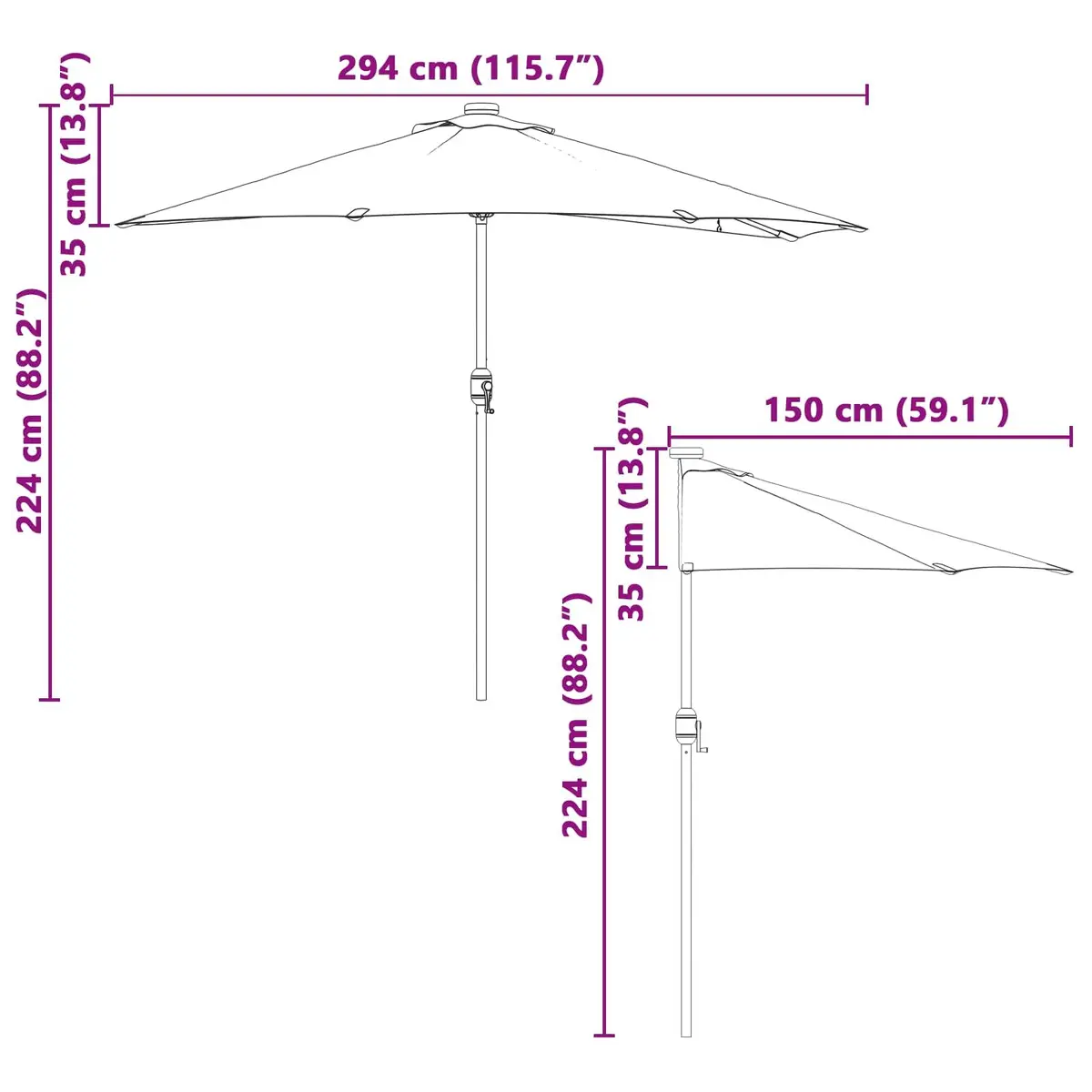 Garden Parasol Outdoor Umbrella Manual Crank 294x150x224cm Anthracite