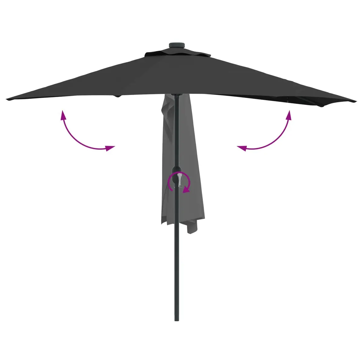 Garden Parasol Umbrella Outdoor Shade 294x150x224cm Black with LED Solar Lights