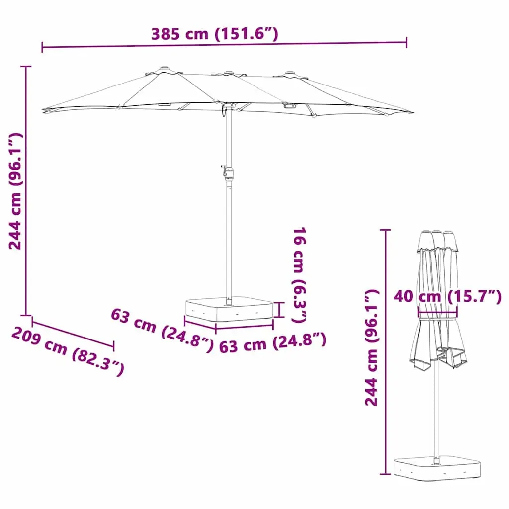 Garden Parasol Outdoor Umbrella Shade 385 x 209 x 244 cm Anthracite