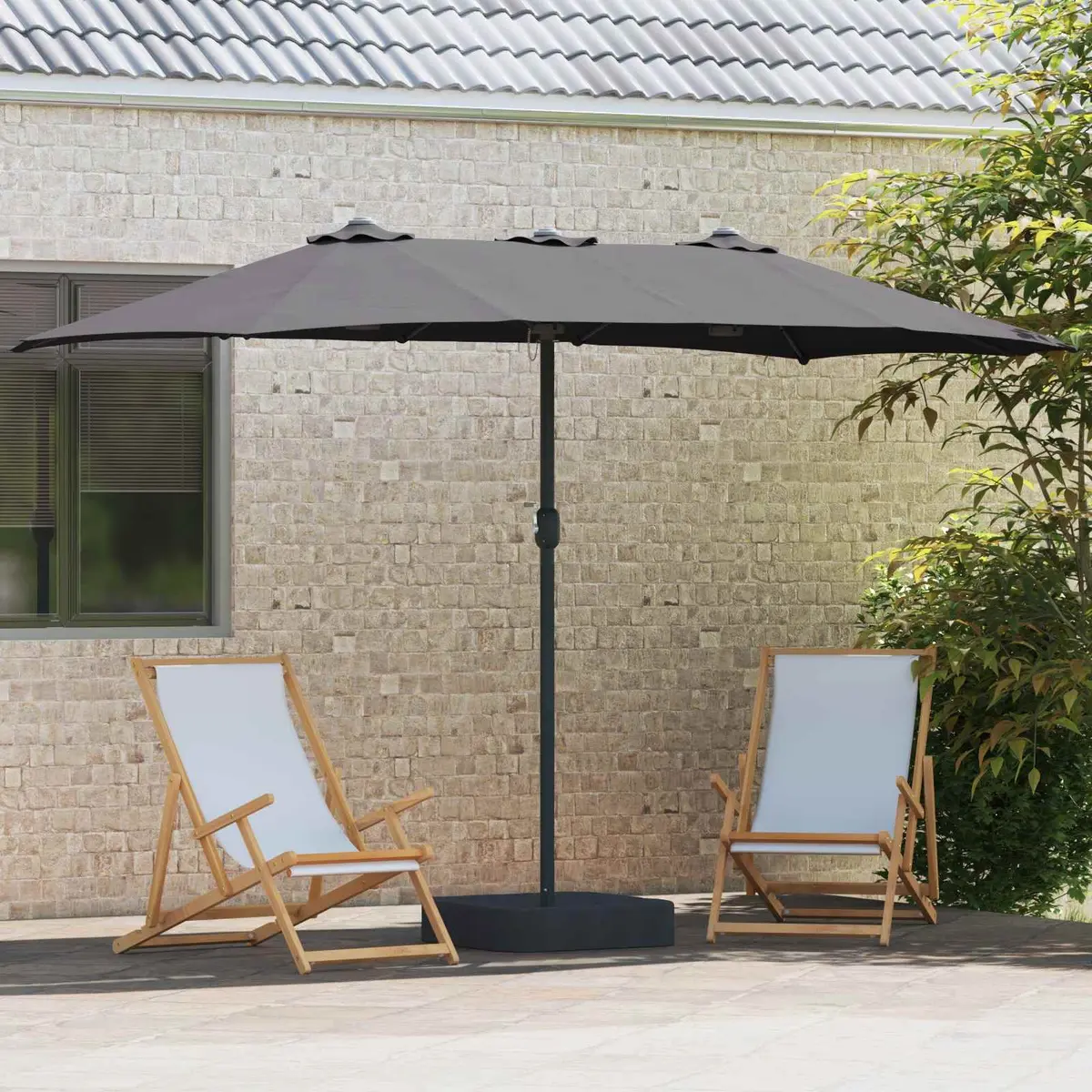 Garden Parasol Outdoor Umbrella 385 x 209 x 244 cm Anthracite Solar LED Crank