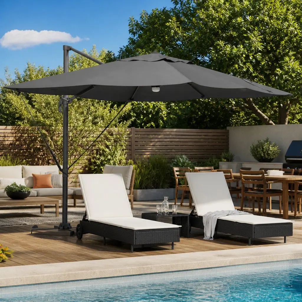 Cantilever Parasol Outdoor Garden Shade 351x250x253cm Anthracite Rotating
