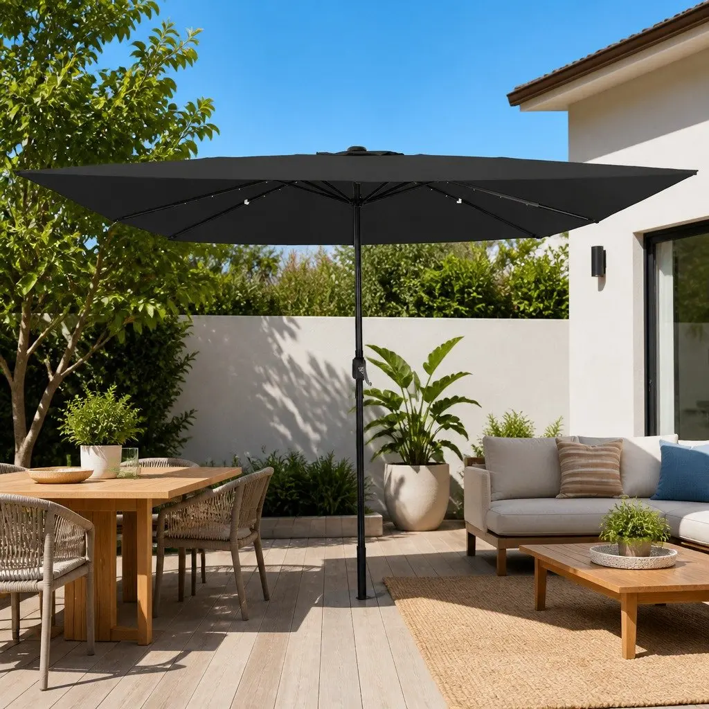 Garden Parasol Outdoor Shade 295cm Square Anthracite with LED Lights