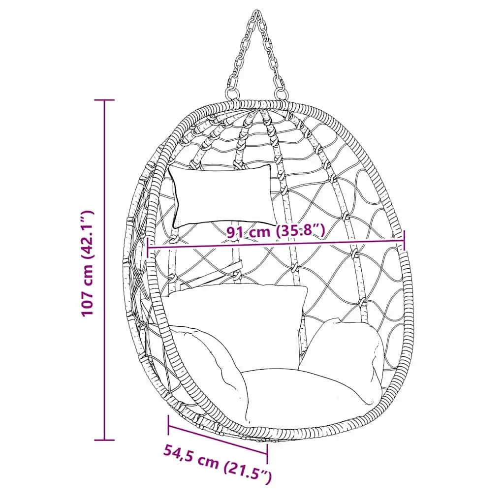 Hanging Egg Chair Relaxation Indoor Outdoor Cream 91.5 x 54.5 x 107 cm
