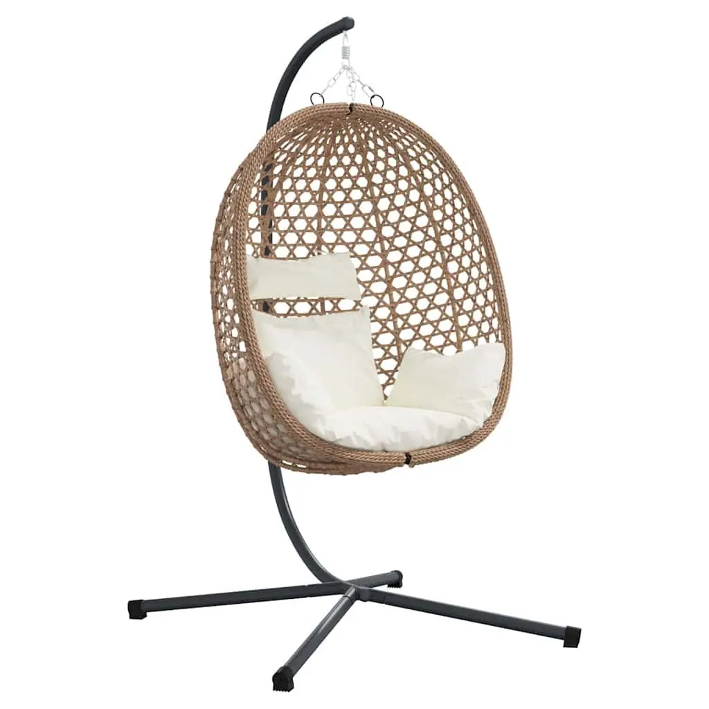 Hanging Egg Chair with Stand Relaxation Indoor Outdoor Cream Poly Rattan