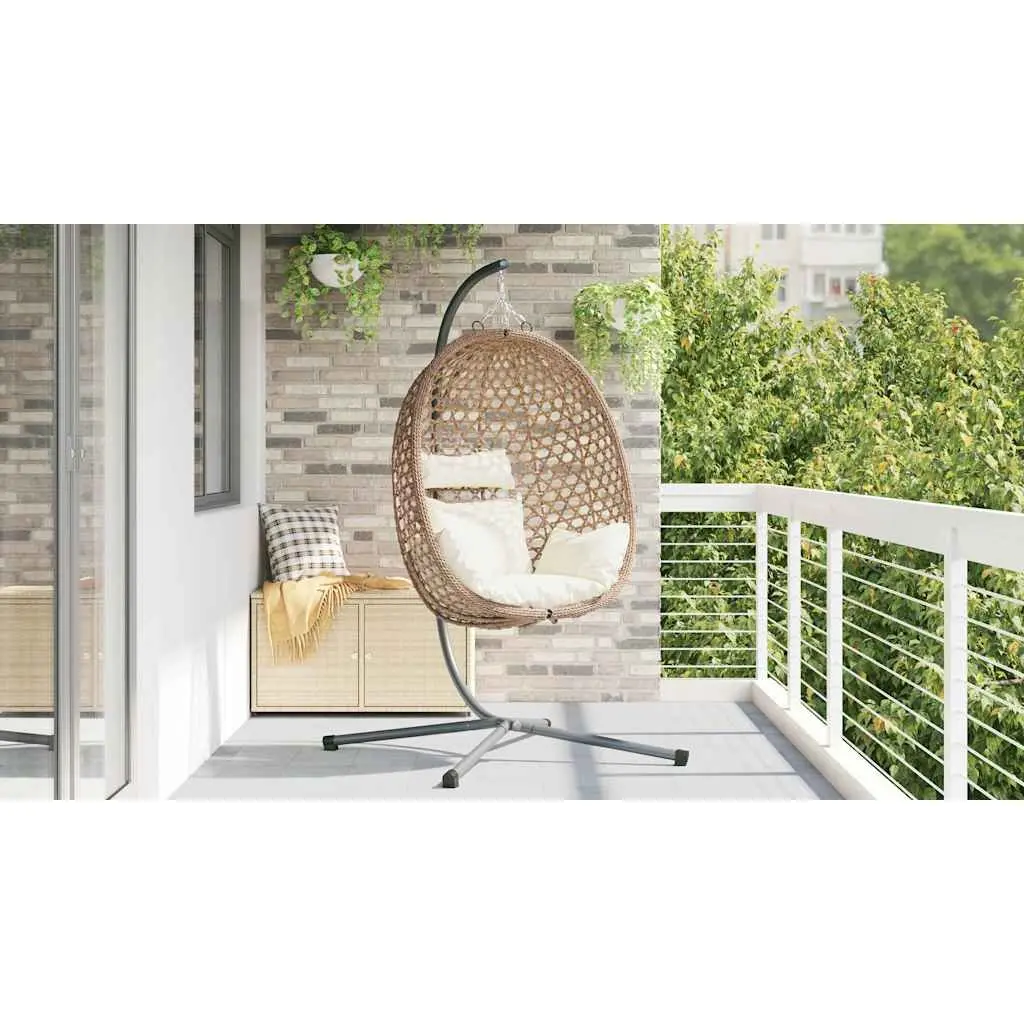 Hanging Egg Chair with Stand Relaxation Indoor Outdoor Cream Poly Rattan
