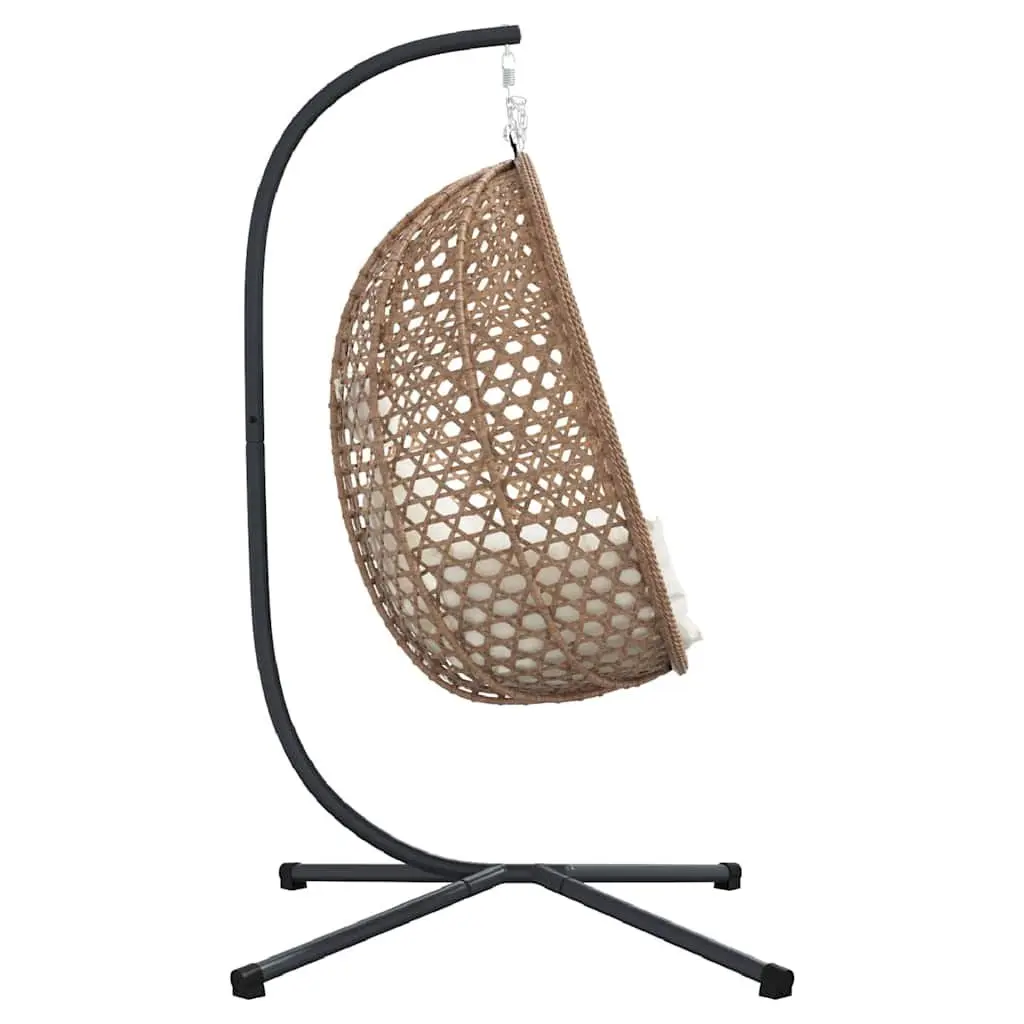 Hanging Egg Chair with Stand Relaxation Indoor Outdoor Cream Poly Rattan