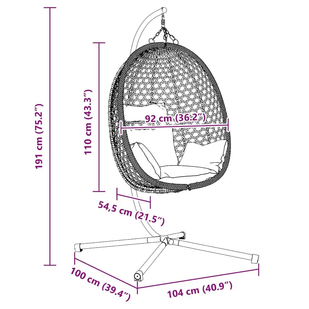 Hanging Egg Chair with Stand Relaxation Indoor Outdoor Cream Poly Rattan