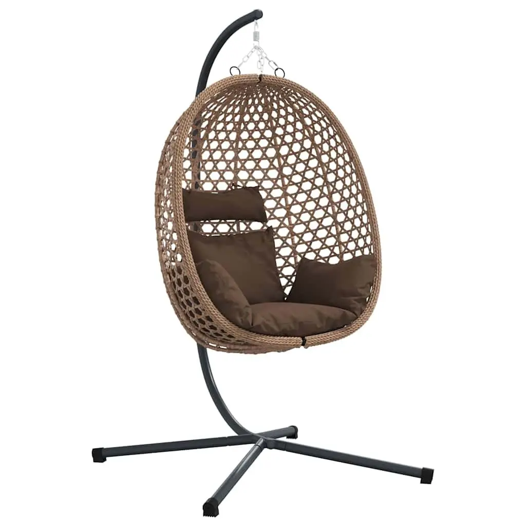 Hanging Egg Chair with Stand Indoor Outdoor Relaxation Foldable Brown Poly