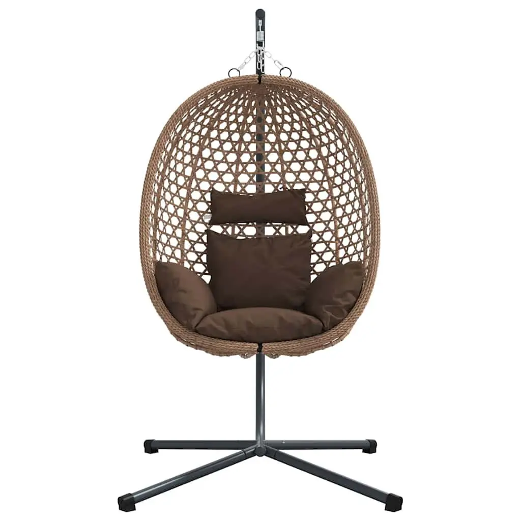 Hanging Egg Chair with Stand Indoor Outdoor Relaxation Foldable Brown Poly