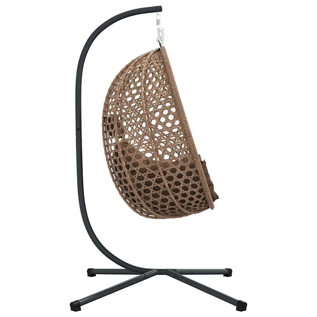 Hanging Egg Chair with Stand Indoor Outdoor Relaxation Foldable Brown Poly