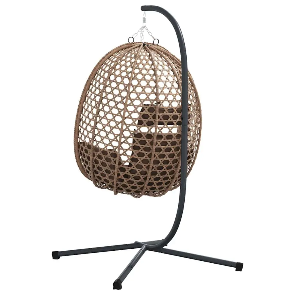 Hanging Egg Chair with Stand Indoor Outdoor Relaxation Foldable Brown Poly