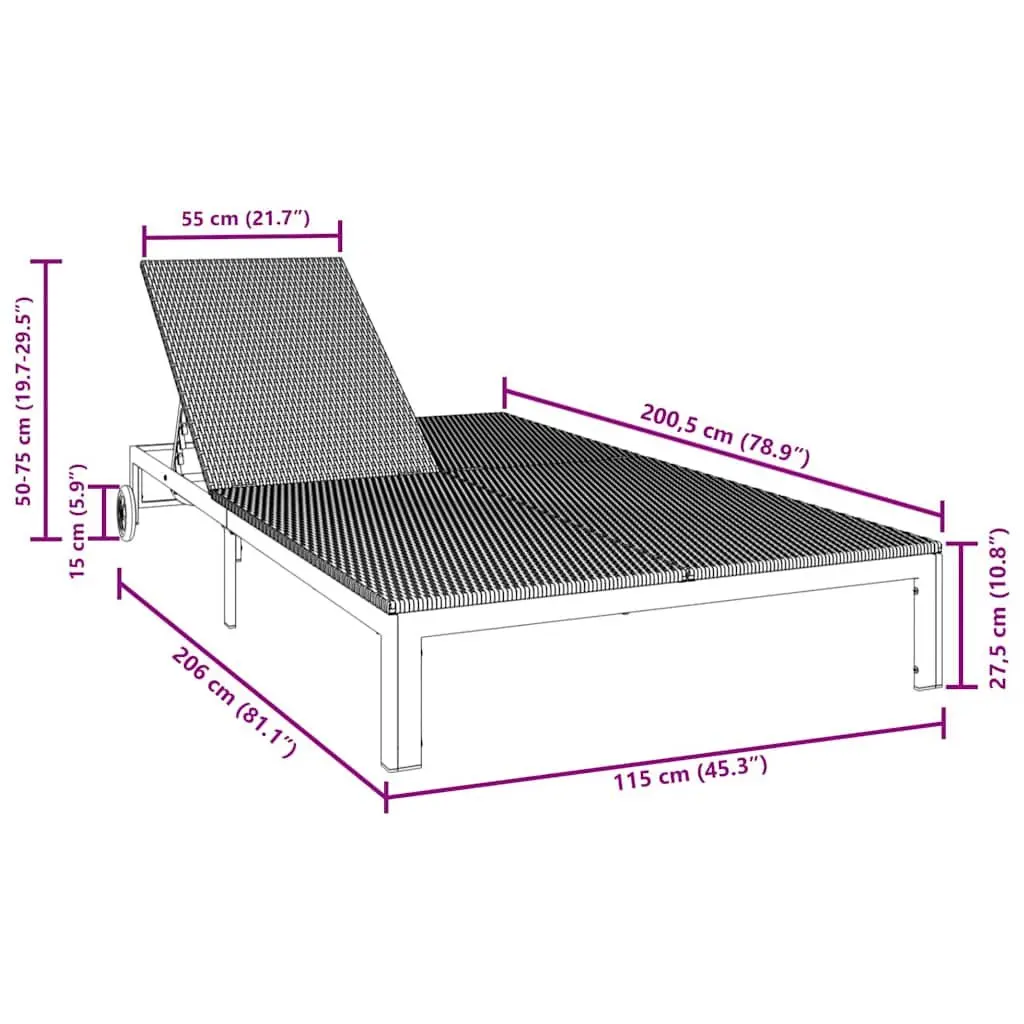 Sun Lounger Outdoor Sunbed Brown Poly Rattan Adjustable Backrest Garden Terrace