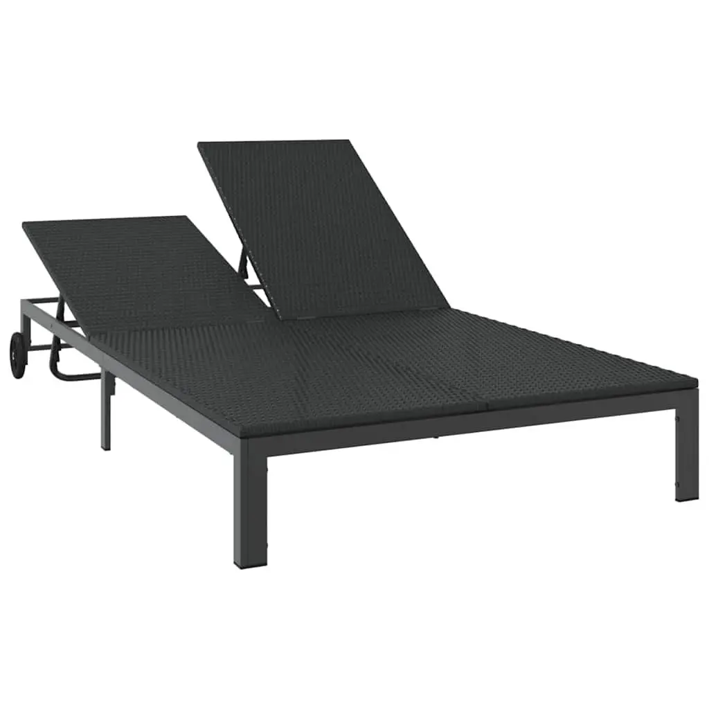 Sun Lounger Outdoor Sunbed Adjustable Backrest Poly Rattan Black