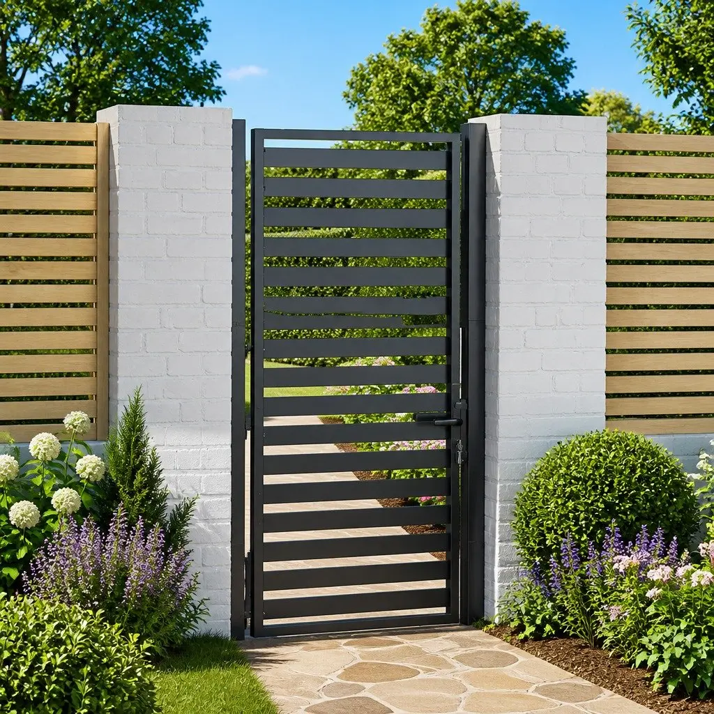 Garden Gate Lockable Aluminium 100x180cm Black Entry Fence Patio Barrier