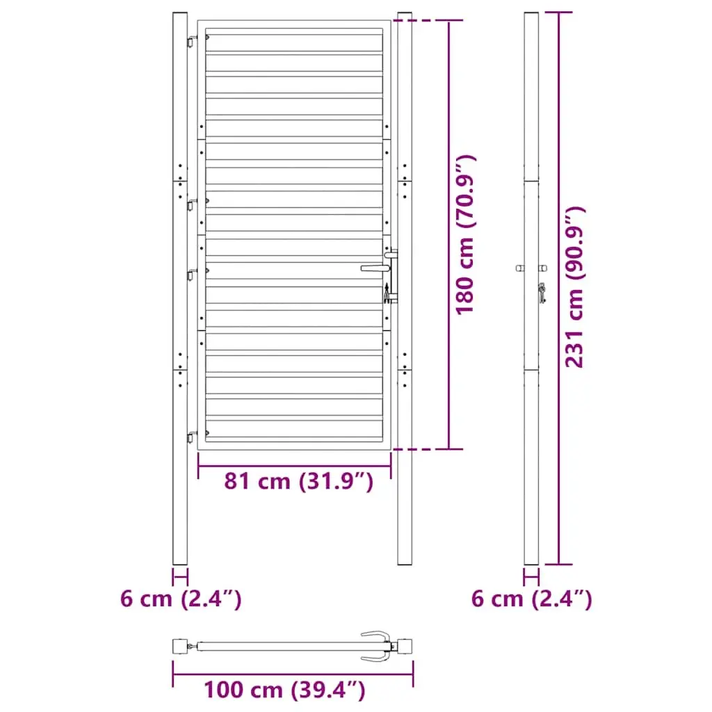 Garden Gate Lockable Aluminium 100x180cm Black Entry Fence Patio Barrier