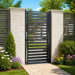 Black Aluminium Garden Gate Lockable 100x200cm Entry Fence Patio Durable Weather