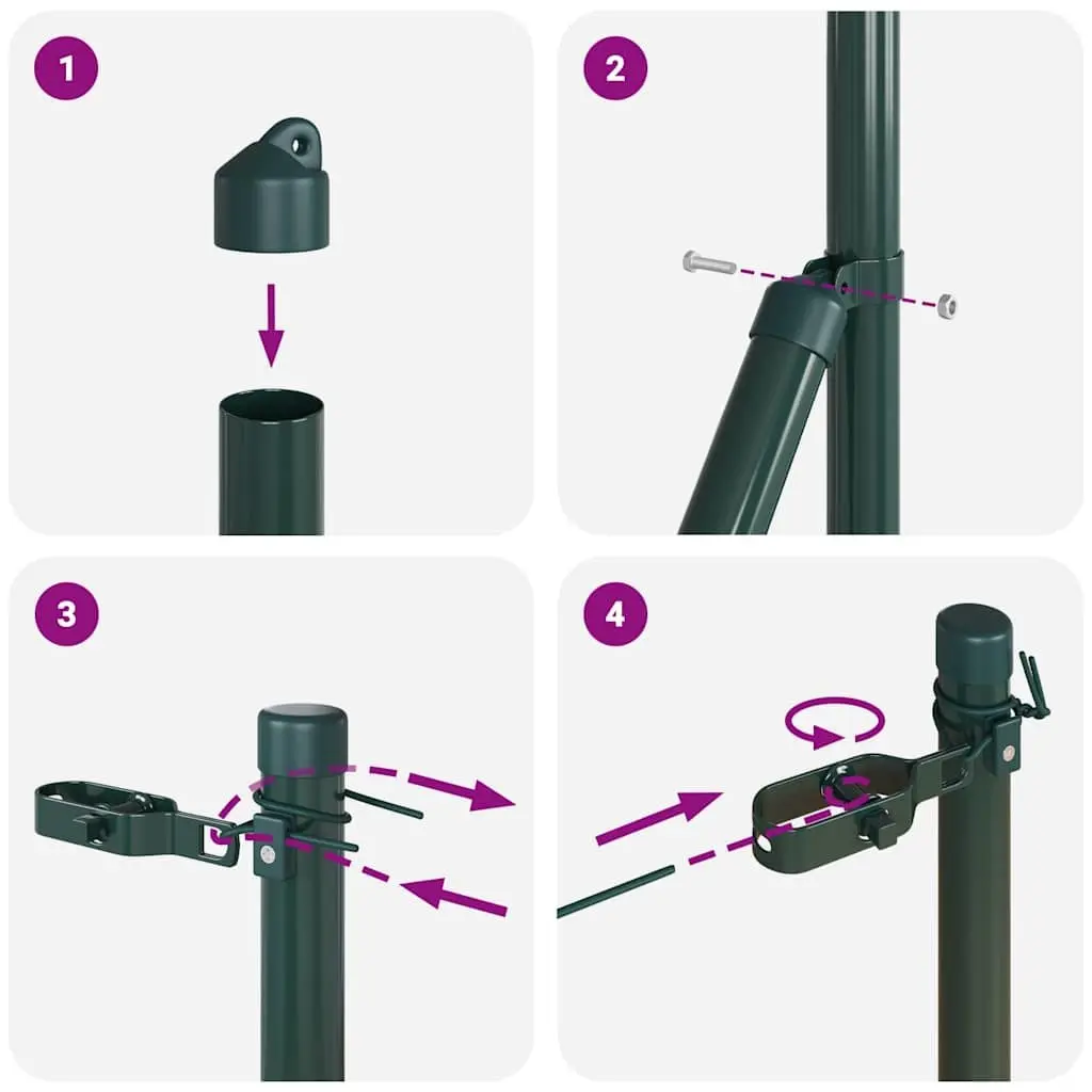 Embedded Fence Post 7 Piece Green Powder-Coated Steel Garden Terrace Boundary