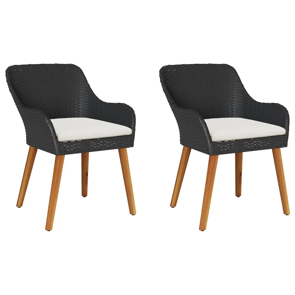 Outdoor Garden Chair Set 2pcs Black Poly Rattan Acacia Wood Legs