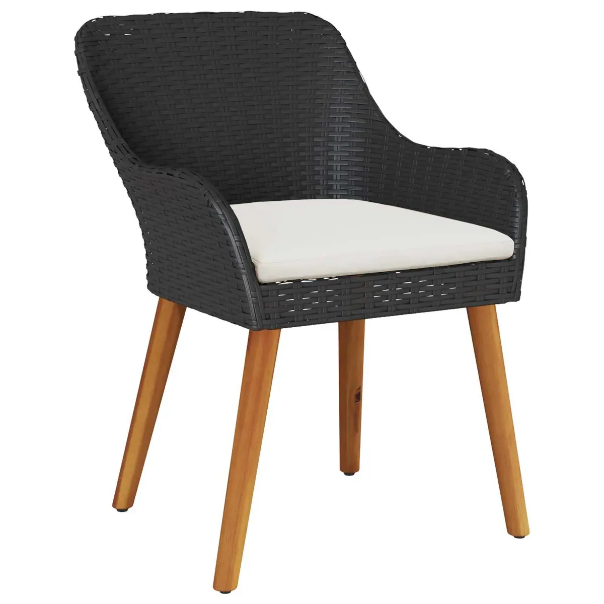 Outdoor Garden Chair Set 2pcs Black Poly Rattan Acacia Wood Legs