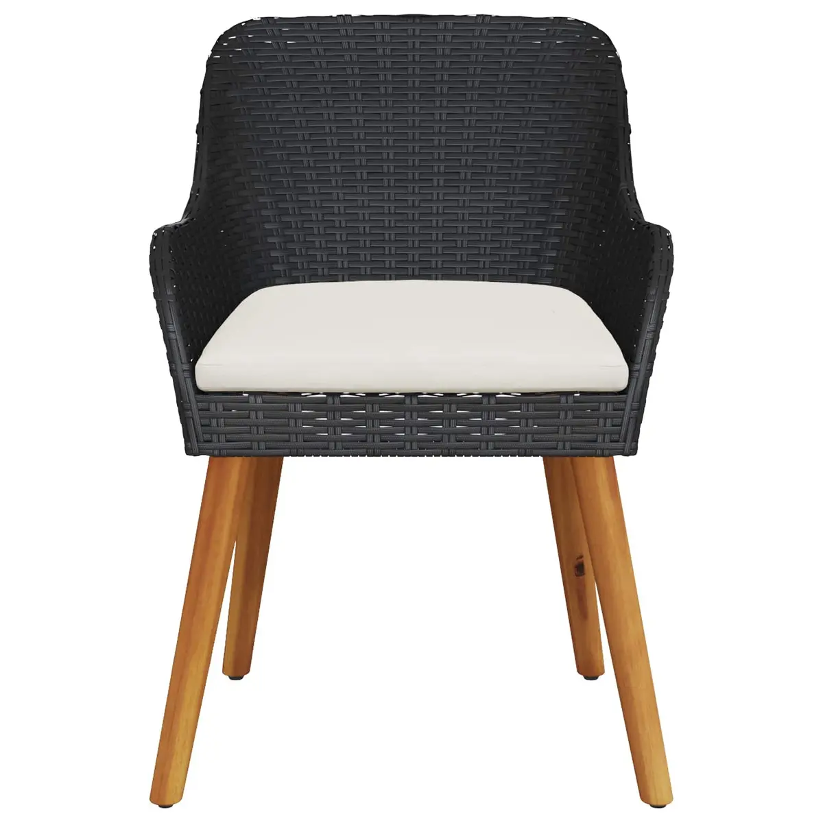 Outdoor Garden Chair Set 2pcs Black Poly Rattan Acacia Wood Legs