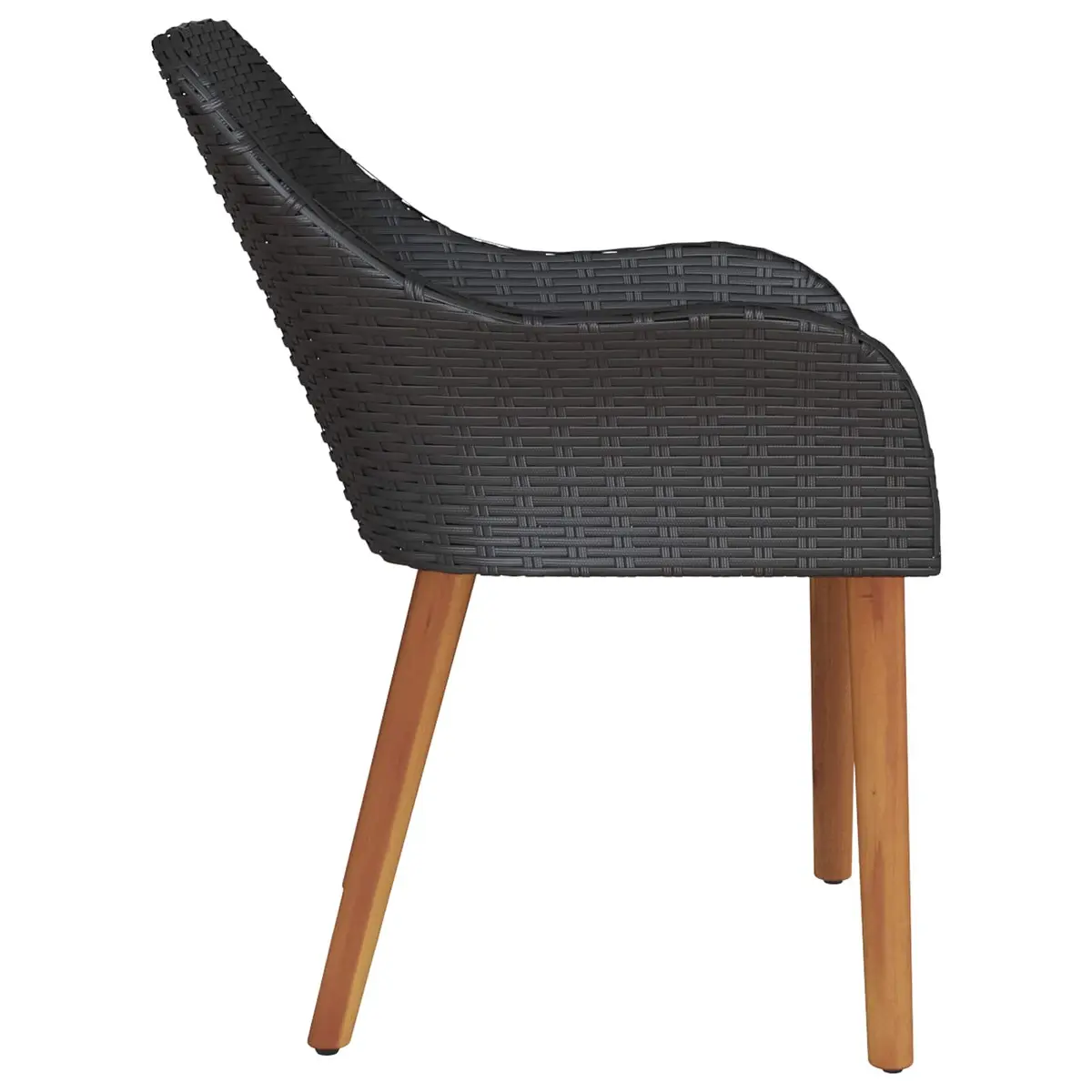 Outdoor Garden Chair Set 2pcs Black Poly Rattan Acacia Wood Legs