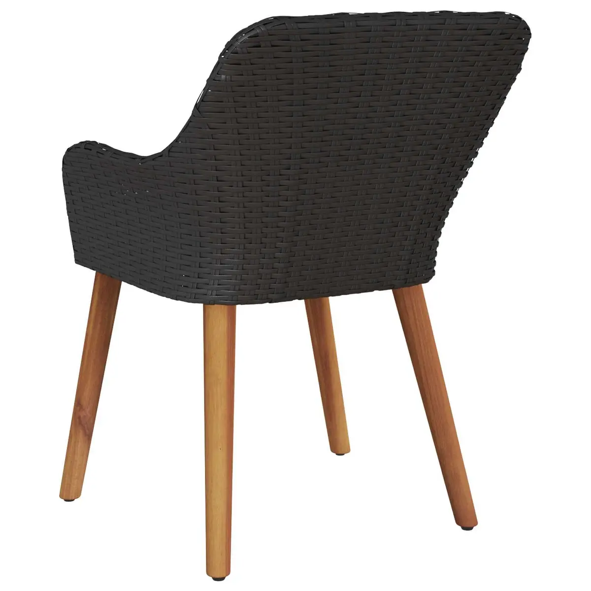 Outdoor Garden Chair Set 2pcs Black Poly Rattan Acacia Wood Legs