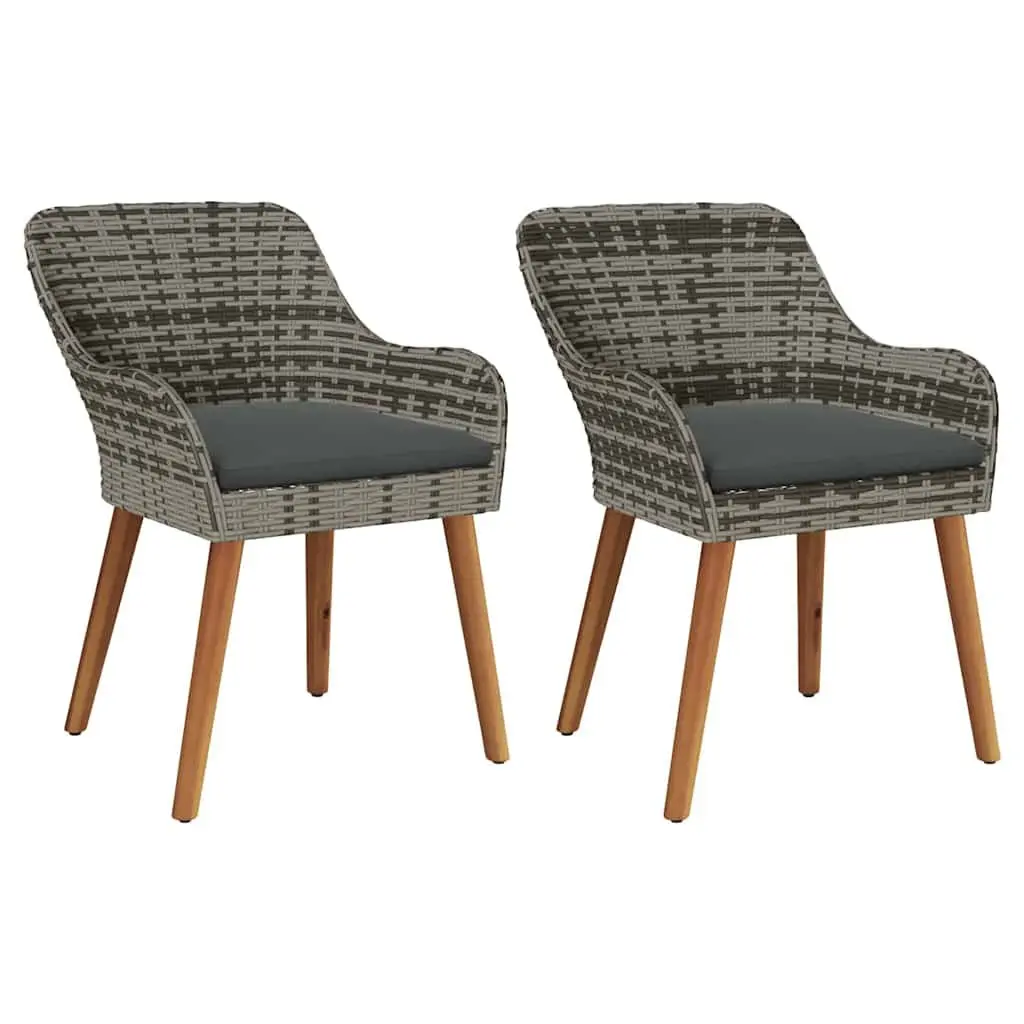 Outdoor Garden Chair Set 2 pcs Grey Poly Rattan Acacia Wood Legs