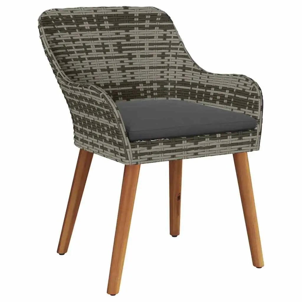 Outdoor Garden Chair Set 2 pcs Grey Poly Rattan Acacia Wood Legs